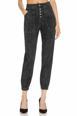 Veronica Beard NWT Bolton Black Cargo Pocket Elastic Hem High Rise Jeans 24 NEW