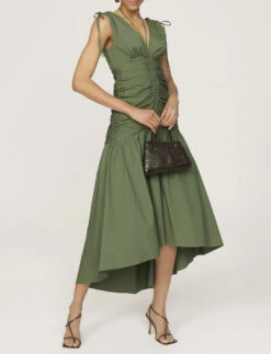 Veronica Beard Perrin Green Cinched Ruched Sleeveless Maxi Dress Size 2