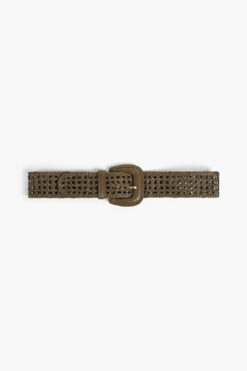 Zimmermann NEW Khaki Olive Woven Leather Wide Waist Belt Size XS/S