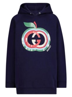 Gucci Girls Blue Interlocking GG Apple Logo Oversized Hoodie Size 12 Italy