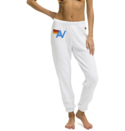 Aviator Nation White Logo 5 Stripe Skinny Joggers Track Lounge Pants Size XS