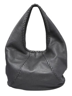 Bottega Veneta Dark Gray Cervo Intrecciato Leather Woven Baseball Hobo Tote Bag