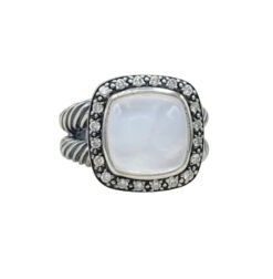 David Yurman Albion 11mm Moonlight Ice Quartz Diamond Sterling Silver Ring 5