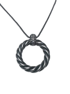 David Yurman Cable Circle Diamond Sterling Silver Large Pendant Necklace
