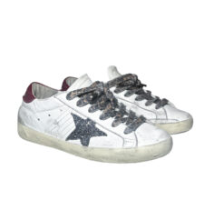 Golden Goose Women's Superstar White Leather Glitter Star Low Top Sneakers 37