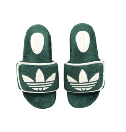 GUCCI x Adidas GG Supreme Terry Green Logo Platform Slides Sandals Italy 38 NEW