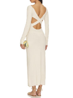 ONIA Sandshell Knit Cross Back Cutout Long Sleeve Maxi Dress Size XS