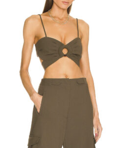 Ronny Kobo Shay Military Green Wrap Crop Top Blouse Small