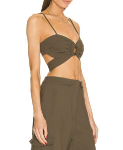 Alternative view of Ronny Kobo Shay Military Green Wrap Crop Top Blouse Small