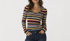 Autumn Cashmere Multi Striped Cotton Scoop Neck Sweater Size Small