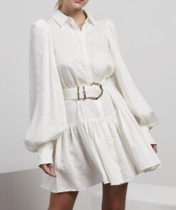 ACLER Sherwood White Long Sleeve Belted Mini Shirt Dress Size 2(US) 6(AU)