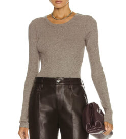 AGOLDE Maya Rib Knit Long Sleeve Scoop Neck Top XS Granola Heather