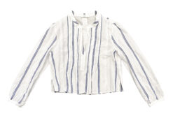 Alternative view of A.L.C. White & Blue Striped Cotton Long Sleeve V-Neck Top Blouse Size Small