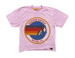 Aviator Nation Pink Logo 5 Stripe Boyfriend Graphic Tee Shirt Top Size XS