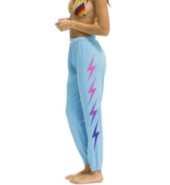 Aviator Nation Bolt Logo 5 Stripe Skinny Joggers Track Lounge Pants XS Sky Blue