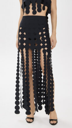 Alternative view of ANCORA Grain Shadow Black Super Stretch Laser Cutout Maxi Skirt Size Small