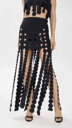 ANCORA Grain Shadow Black Super Stretch Laser Cutout Maxi Skirt Size Small