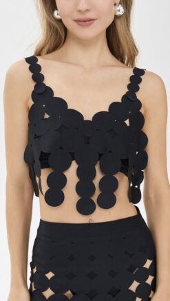 ANCORA Grain Shadow Black Super Stretch Laser Cutout Crop Top Size Small