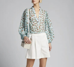 Alice + Olivia Casey Floral Silk Blend Long Sleeve Top Blouse Small