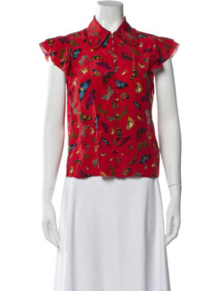 Alternative view of Alice + Olivia Martel Red Butterfly Print Silk Top Blouse Size Small