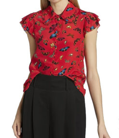 Alice + Olivia Martel Red Butterfly Print Silk Top Blouse Size Small