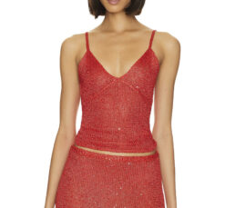 Asta Resort NEW Carolina Rossa Sequin Red Knit Camisole Tank Top Blouse Small
