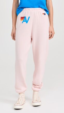 Aviator Nation Light Pink Logo 5 Stripe Skinny Joggers Track Lounge Pants Size XS