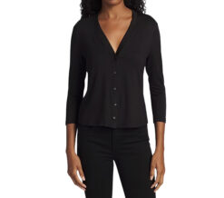 L'Agence Britney Black V-Neck 3/4 Sleeve Cardigan Sweater Top Size XS