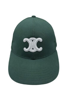 CELINE Green Cotton Triomphe Logo Monogram Baseball Cap Hat Size Small