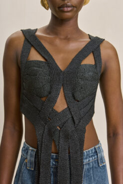 Alternative view of Cult Gaia NWT Rihanna Black Knit Crisscross Cutout Top Blouse Small NEW