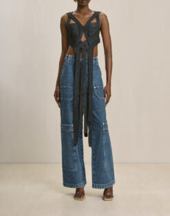 Cult Gaia NWT Rihanna Black Knit Crisscross Cutout Top Blouse Small NEW