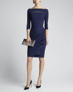 Chiara Boni La Petite Robe Kate Navy Boat Neck Draped Sheath Dress Size 40