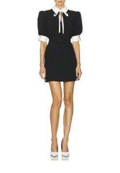 Cinq A Sept Sabelle Black Tie Neck Short Sleeve Mini Dress Size 2