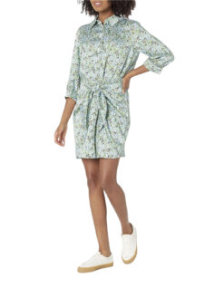 Cinq A Sept Gaby Green Anaisvine Satin Three Quarter Sleeve Shirt Dress Size 4