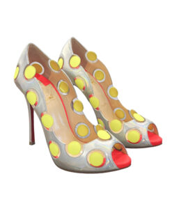 Christian Louboutin NIB Lady Bug 120 Peep Toe Silver Metallic Heels Pumps 39.5