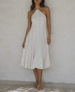 Cult Gaia White Linen Bias Cut Halter Neck Midi Dress Size Small