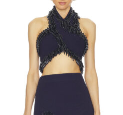 Cult Gaia Clara Blue Knit Beaded Halter Top Blouse Size Small