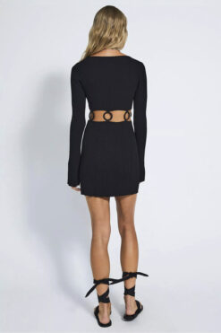 Alternative view of Devon Windsor Flora Black Knit V-Neck Cutout Mini Dress Size XS $315 NEW