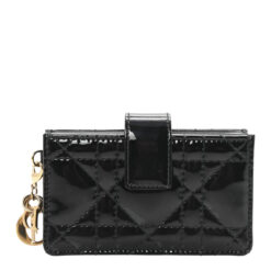 DIOR Patent Cannage Lady Dior 5-Gusset Card Holder Black Compact Wallet