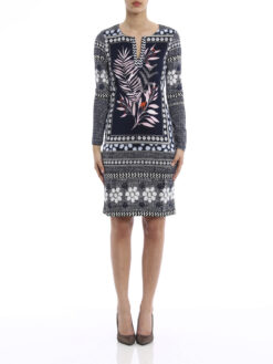 DVF Diane Von Furstenberg Reina Blue Floral Silk Jersey Long Sleeve Dress 10