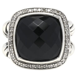 David Yurman Albion 15mm Black Onyx & Diamond Sterling Silver Statement Ring 7