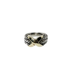 David Yurman Triple Row Crossover X Yellow Gold Sterling Silver Ring Size 7