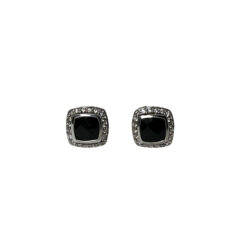 David Yurman Albion 7mm Black Onyx Diamond Sterling Silver Stud Earrings