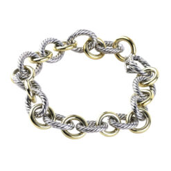 David Yurman Large Oval Link Chain Bracelet 18K Yellow Gold & Sterling Silver