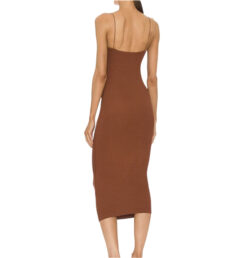 Alternative view of Enza Costa Ruched Silk Rib Knit Sleeveless Midi Dress Small Umber Brown