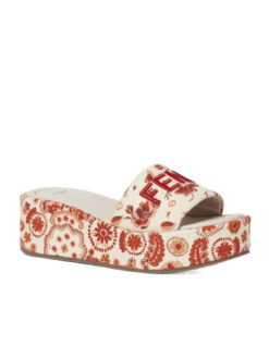 Fendi Camelia Sunshine Bandana Red Canvas Platform Mules Slides Sandals 38.5