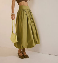 FREE PEOPLE Bubble Bliss Green Cotton Poplin Maxi Pocket Boho Skirt Small NEW