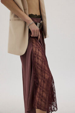 Alternative view of FREE PEOPLE NWT Make You Mine Half Slip Satin Lace Maxi Boho Skirt XS NEW