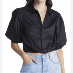 FRAME Voluminous Twist Black Puff Sleeve Button Up Top Blouse Size Small