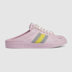 Gucci Ace Pink Rubber Web Stripe Lace Up Mules Slides Sneakers Size 39
